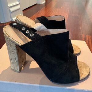Gianvito Rossi Black Suede with Cork Heel Women's Shoes
